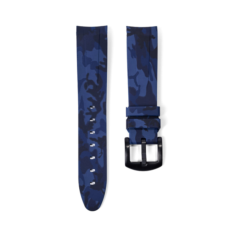 20mm Curved Ended Blue Camo Rubber Strap