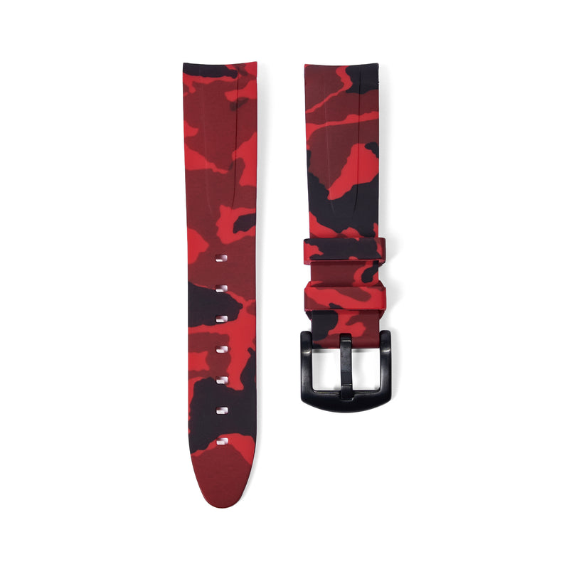 20mm Curved Ended Red Camo Rubber Strap