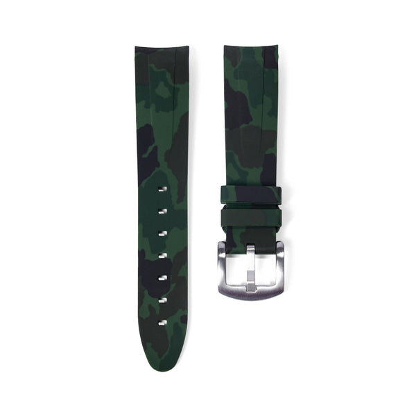 20mm Curved Ended Green Camo Rubber Strap